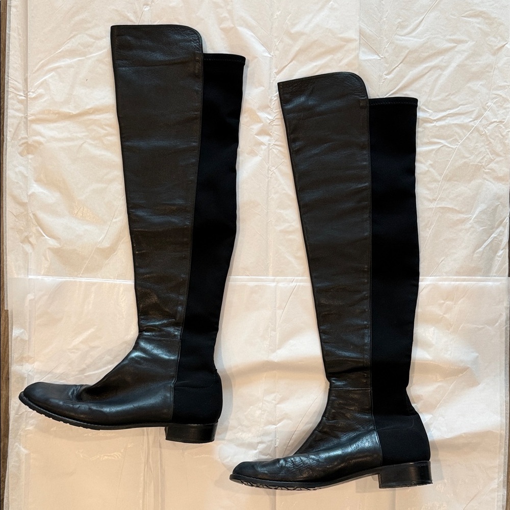 Stuart Weitzman Black Over-the-Knee leather front Women's Riding Boots